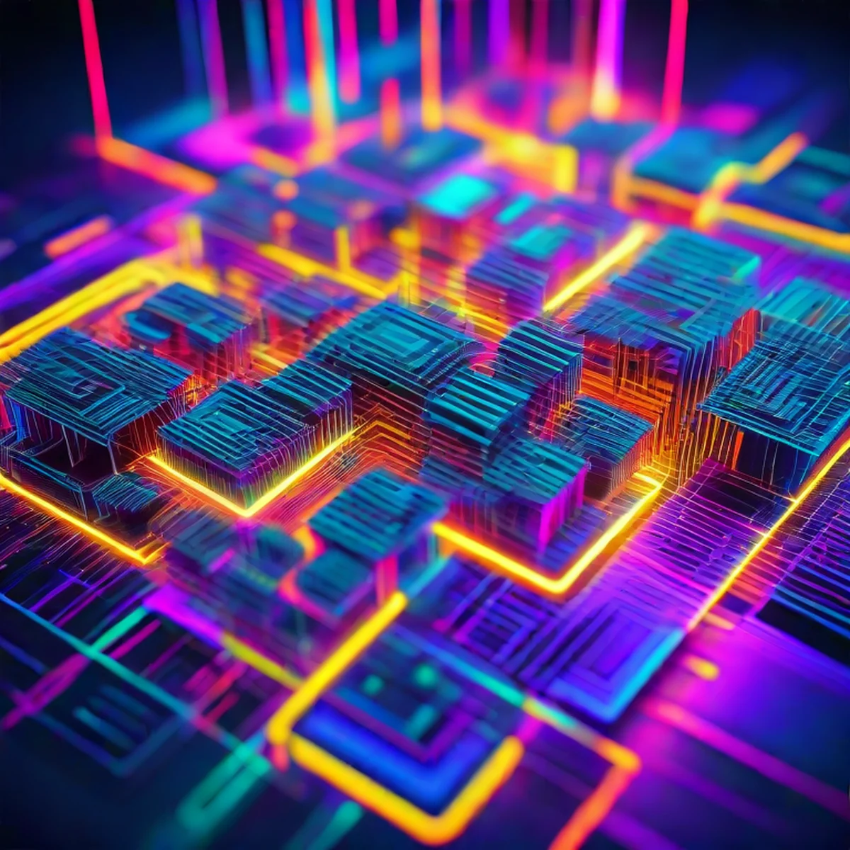 Abstracte weergave van 3D-chipstructuren