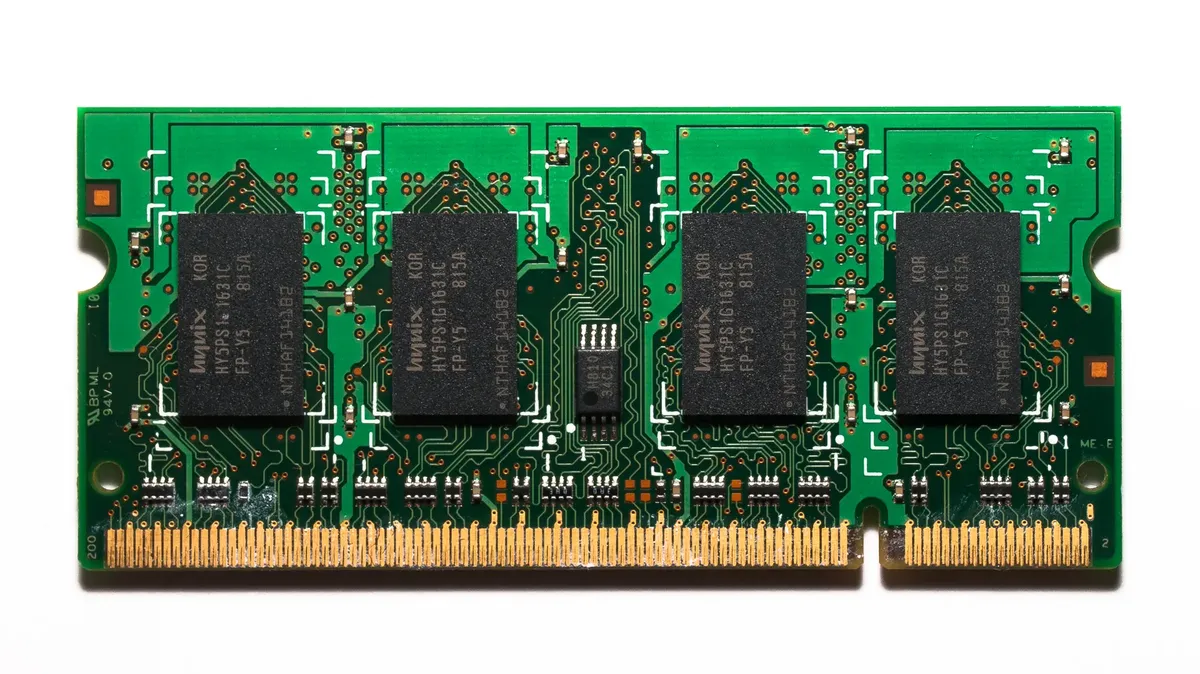 High-quality image of a computer RAM module showcasing detailed circuit design.