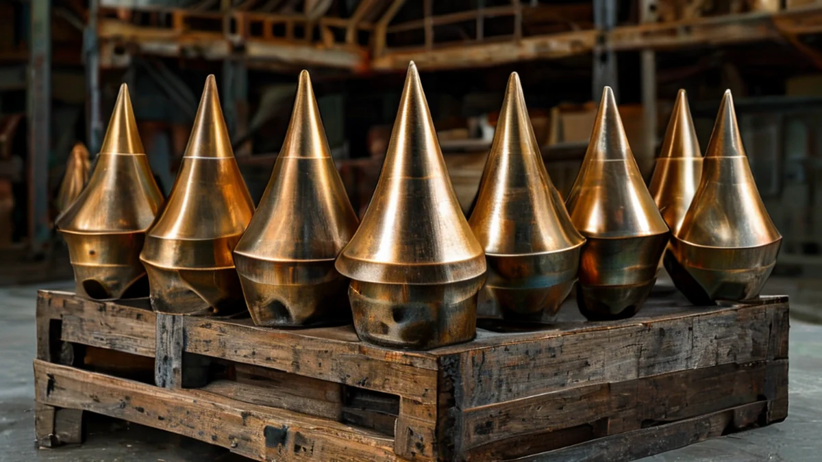Metallic shell casing and brass fragments, showing texture and color.