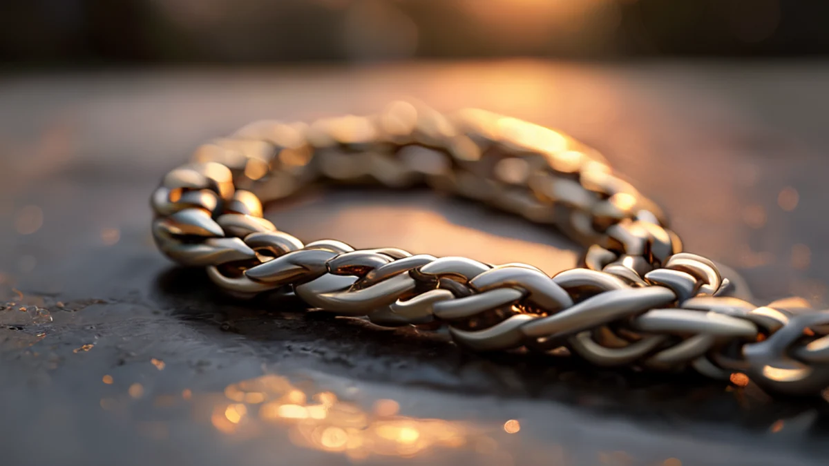 Een staalketting met zichtbare knopen.
